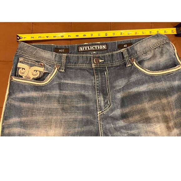 Affliction Black Premium Ace Jeans Mens 40 Blue Washed Denim Straight Leg Biker - Picture 6 of 9